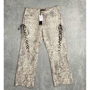 Lioness Leopard Print Straight Jeans Size XL Cotton‎ Fade Girls Night NWT